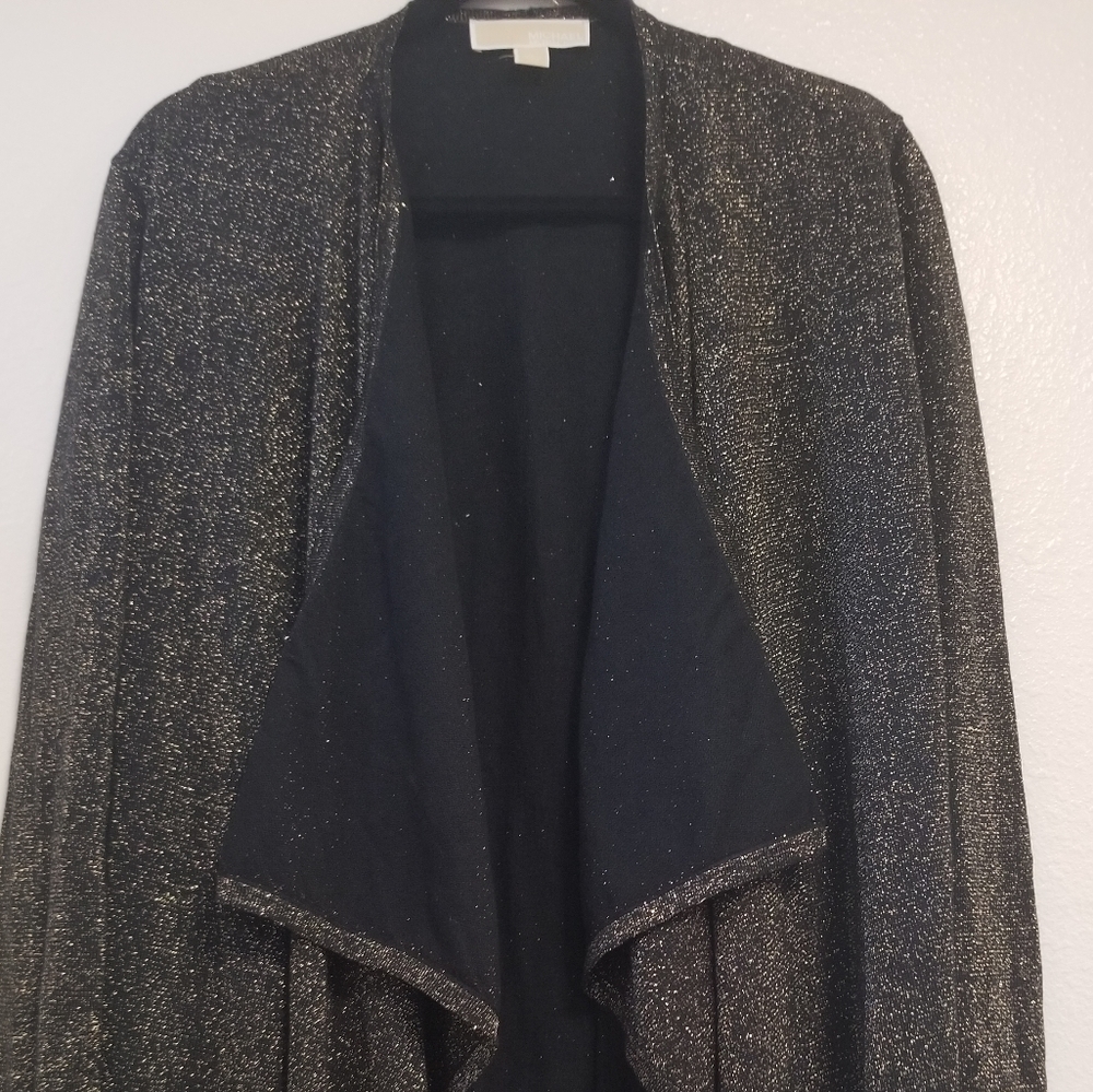 NWOT L Michael Kors Black & Gold Glitter Cardigan